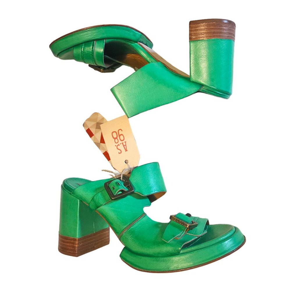 A.S.98 Green Leather Heeled Sandals, NWT, Womens EU 40/US 9.5-10